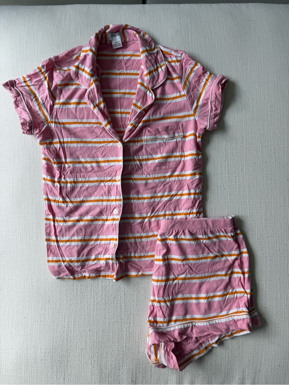 J. Crew Pink Striped Cotton Short Pajama Set